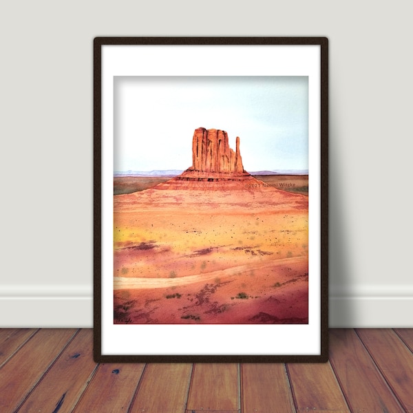 PRINT of original watercolor painting, West Mitten Butte, Monument Valley, Arizona, Southwestern painting, Southwestern art