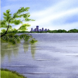 Bde Maka Ska Watercolor Art Print, Minnesota Lake Art, Minneapolis Skyline, Twin Cities wall art, hometown pride decor, MN state