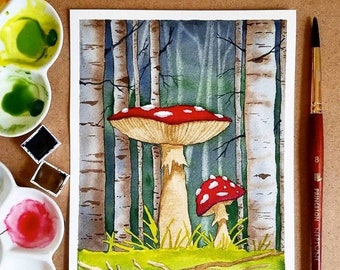 Fairy Toadstools watercolor print, fairytale wall art, magical wall art, fly agaric mushroom art print, woodland art print, woodland decor