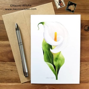 Watercolor Calla Lily Blank 5x7" Greeting Card, Floral Botanical Card, White Envelope Included, Also Available As Part of a Set