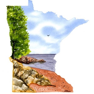 Minnesota State Lake Superior Shore Watercolor Art Print, Giclee Watercolor Print, 8x10 11x14 16x20 North shore home decor wall art