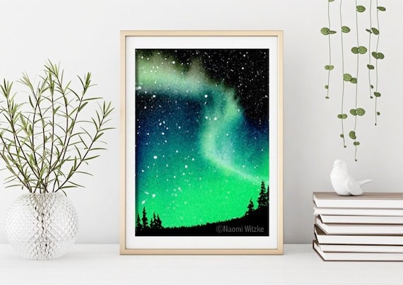 disk delikatesse fisk Northern Lights Watercolor Art Print Aurora Borealis Galaxy - Etsy