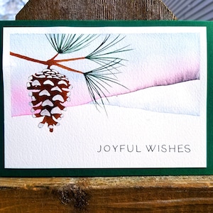 INSTANT download watercolor kit: Winter Pine Cone, includes traceable templates,reference image, plus full instructions to paint four cards!