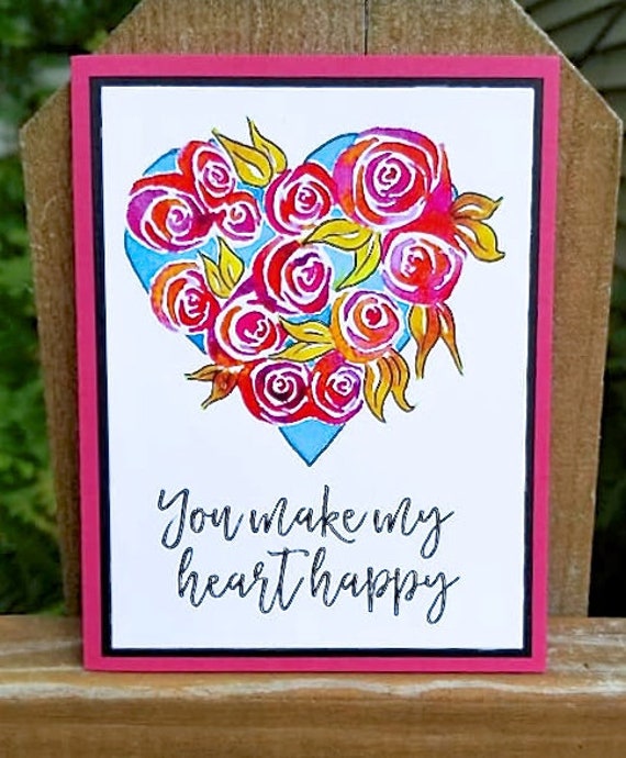 You Make My Heart Happy Floral Heart Blank Greeting Card Etsy