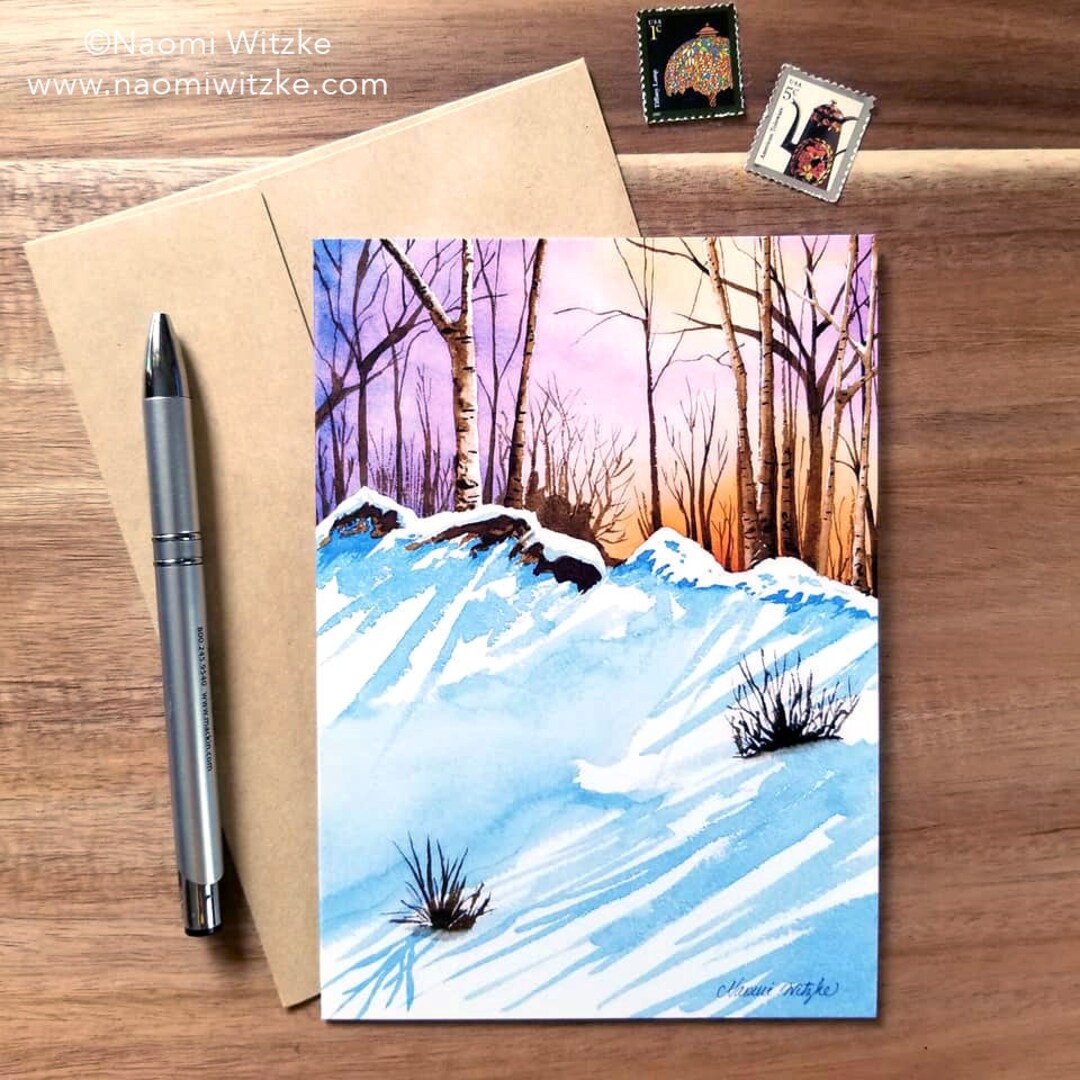 Watercolor Winter Landscape Card: 5x7 Blank Greeting Card - Etsy