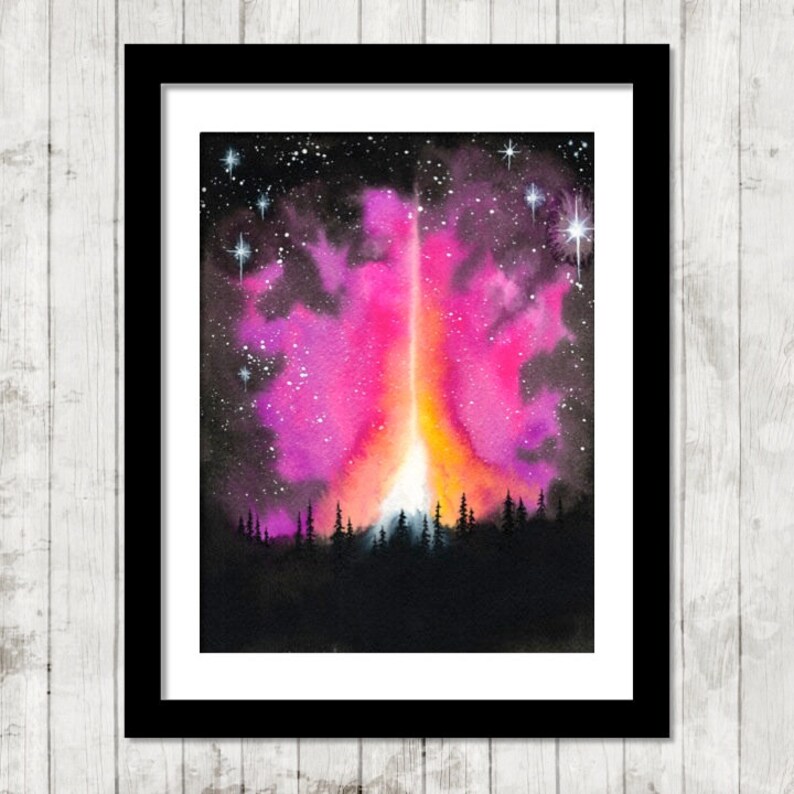 Forest Galaxy Watercolor Art Print pink galaxy art print giclee print sci fi art print sci fi wall art galaxy sky galaxy wall art