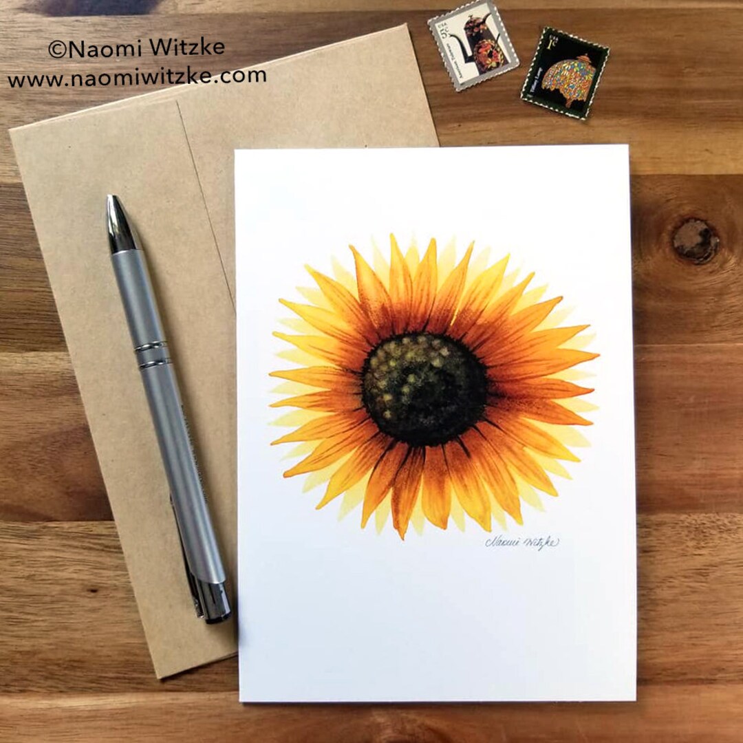 Watercolor Sunflower Greeting Card: Blank Botanical Floral Card With ...