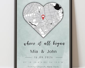 Individuell gestaltete Landkarte - Jahrestag, Moderne Wohnkultur (Digitaler Download)