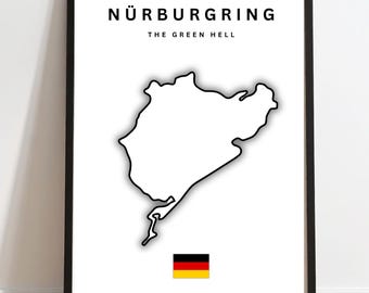 Nürburgring Nordschleife Strecken-Poster (Ohne Rahmen), Minimalistisches Rennsport-Poster, Motorsport Wanddeko