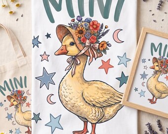 Mini Gans Kokette PNG, Vintage Bauernhaus Kinderzimmer Dekor, Mama und Ich Design (digitaler Download)