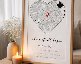 Personalisierter Paar Kartendruck - Verlobung, Jahrestag Geschenk, Print für Paare