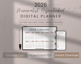 2026 Minimalistischer Digitaler Planer mit Hyperlinks (GoodNotes Vorlage)