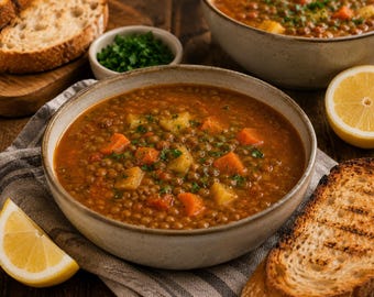 Hearty Lentil & Vegetable Soup Recipe PDF Easy Healthy Homemade Comfort Food
