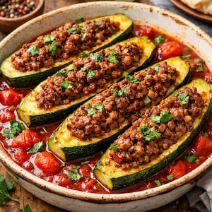 Healthy Stuffed Zucchini (Karnıyarık Style) – Juicy, Low-Carb & Easy Oven Recipe (PDF)