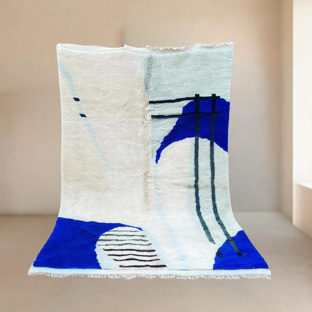 Celia | Custom Beni Mrirt Rug | Modern Abstract Cobalt Blue | Handwoven ...
