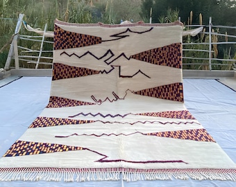 Dakota | Dywan górski Beni Mrirt 8,4 x 11,2 stopy | Burgundowo-pomarańczowe szczyty w kratkę | Ręcznie tkana marokański wełna Beni | Sztuka plemienna | Dywan Beniloom