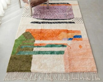 Palma | Dywan Beni Mrirt na zamówienie | Nowoczesny, abstrakcyjny, geometryczny, stonowany, zielono-fioletowy | Ręcznie tkana wełna | Beniloom