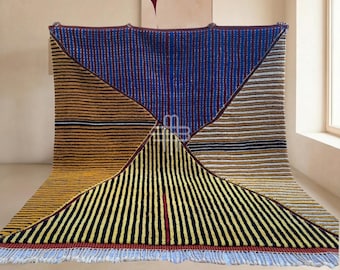 Zola | Dywan Beni Mrirt na zamówienie | Wielokolorowe paski w geometryczne wzory | Ręcznie tkana wełna marokańska | Beniloom