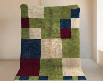 Petra | Dywan Beni Mrirt na zamówienie | Wielokolorowe, patchworkowe kwadratowe bloki | Ręcznie tkana wełna marokańska | Beniloom