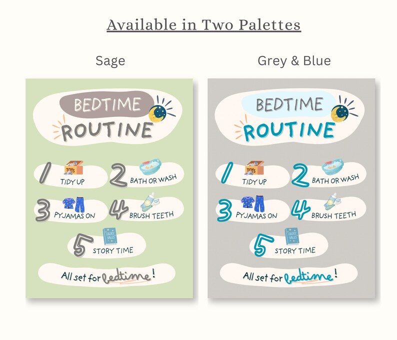Pyjamas Routine Kids Bedtime Routine Chart | Kids Daily Checklist Printable (A4 & US ...