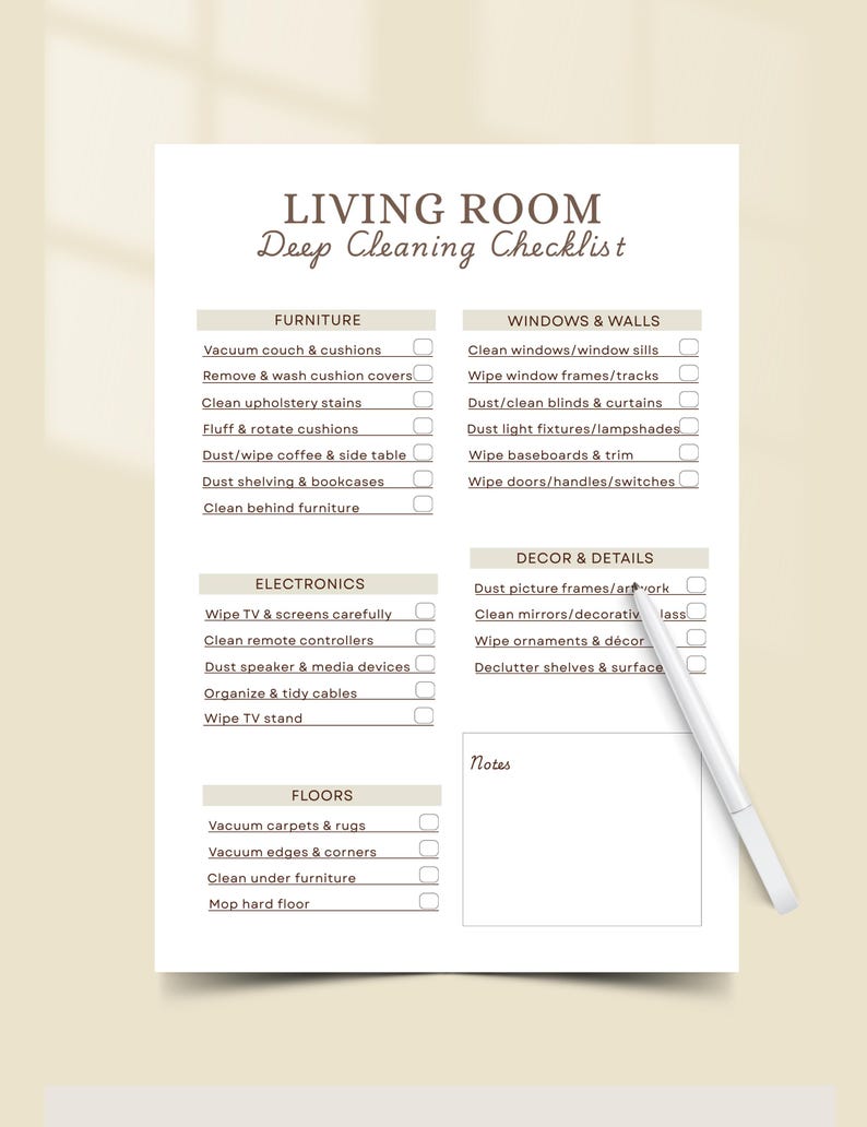 Living Room Deep Cleaning Checklist Printable | Deep Clean Living Room ...