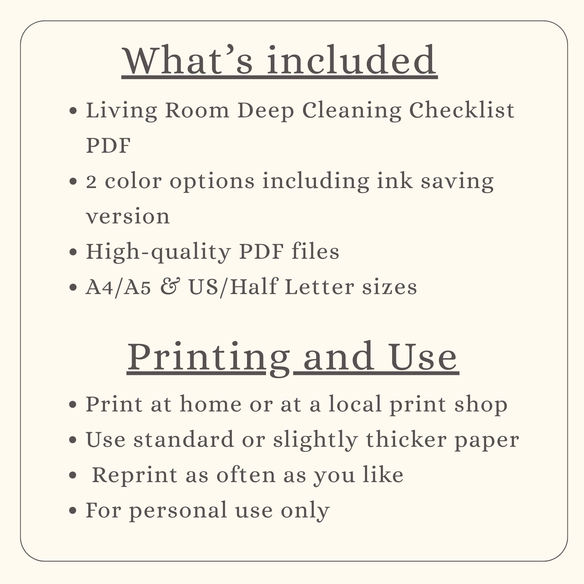 Living Room Deep Cleaning Checklist Printable | Deep Clean Living Room ...