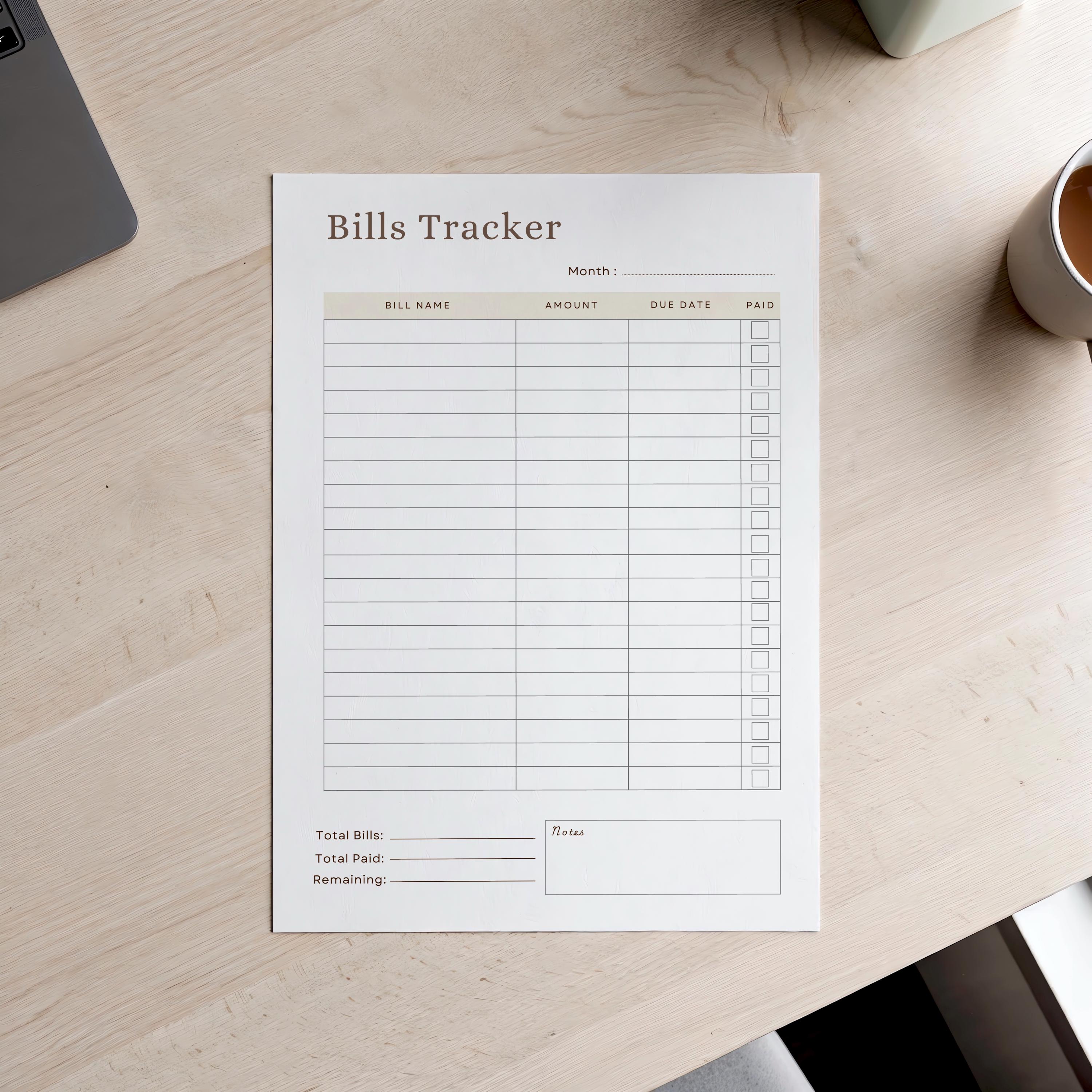Bill Tracker Printable | Monthly Bill Payment Log | Due Date & Paid ...
