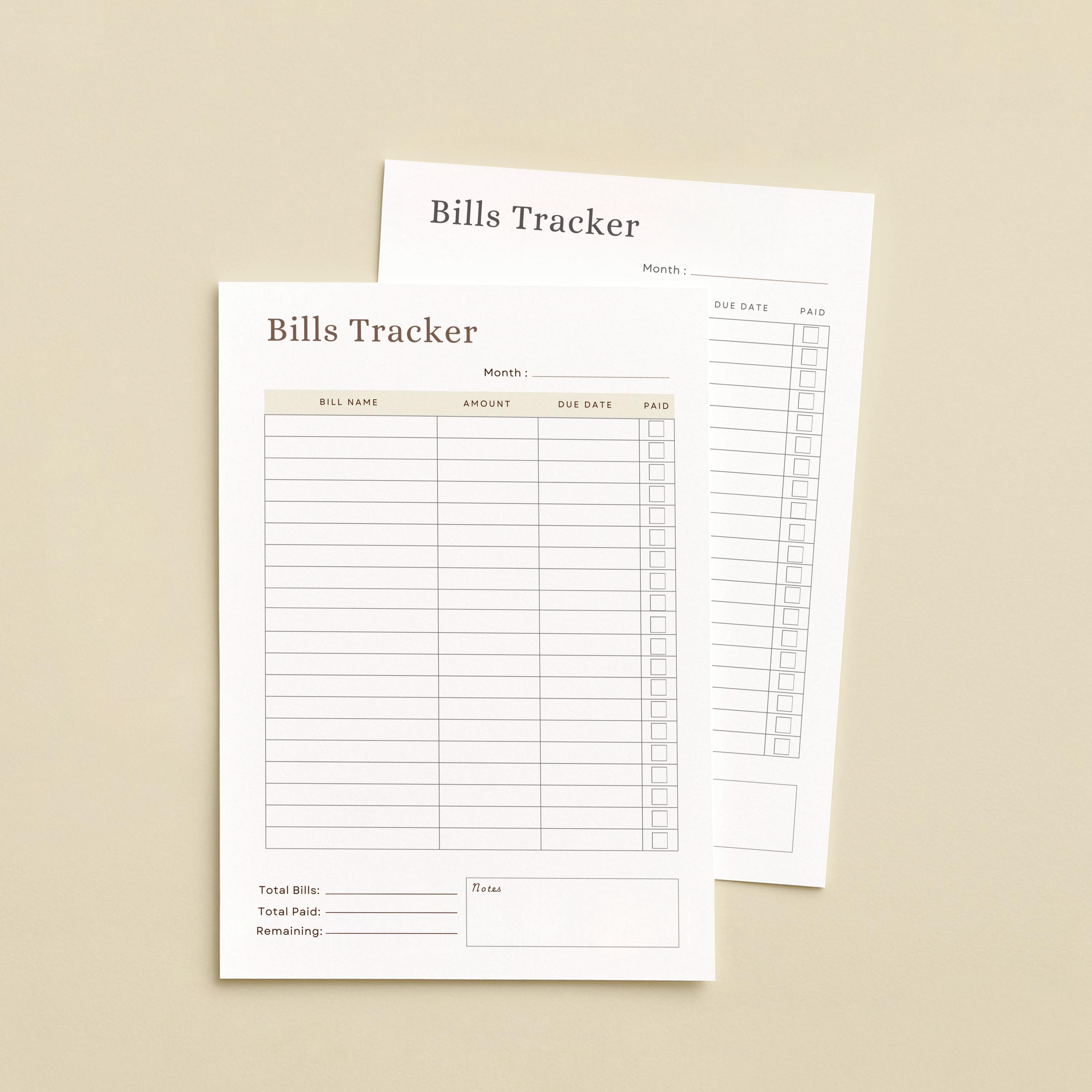 Bill Tracker Printable | Monthly Bill Payment Log | Due Date & Paid ...