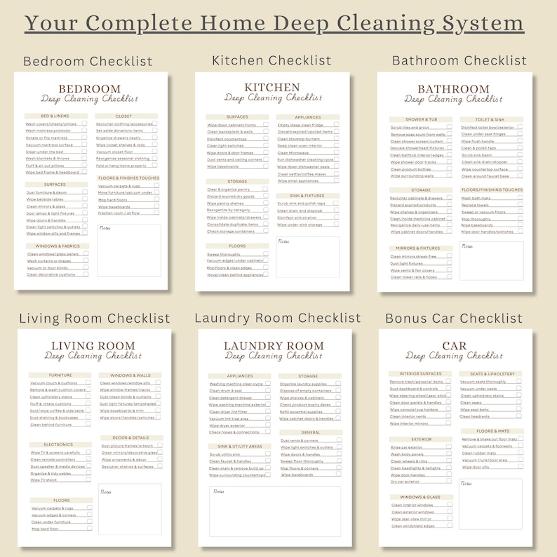Deep Cleaning Checklist Bundle Printable | Room by Room Cleaning ...