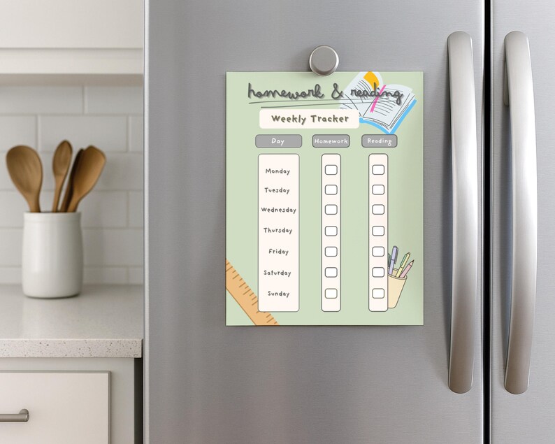 Current Week Tracker Ruler Kids Reading Tracker Printable | Weekly Reading Log & Homework Tracker ...