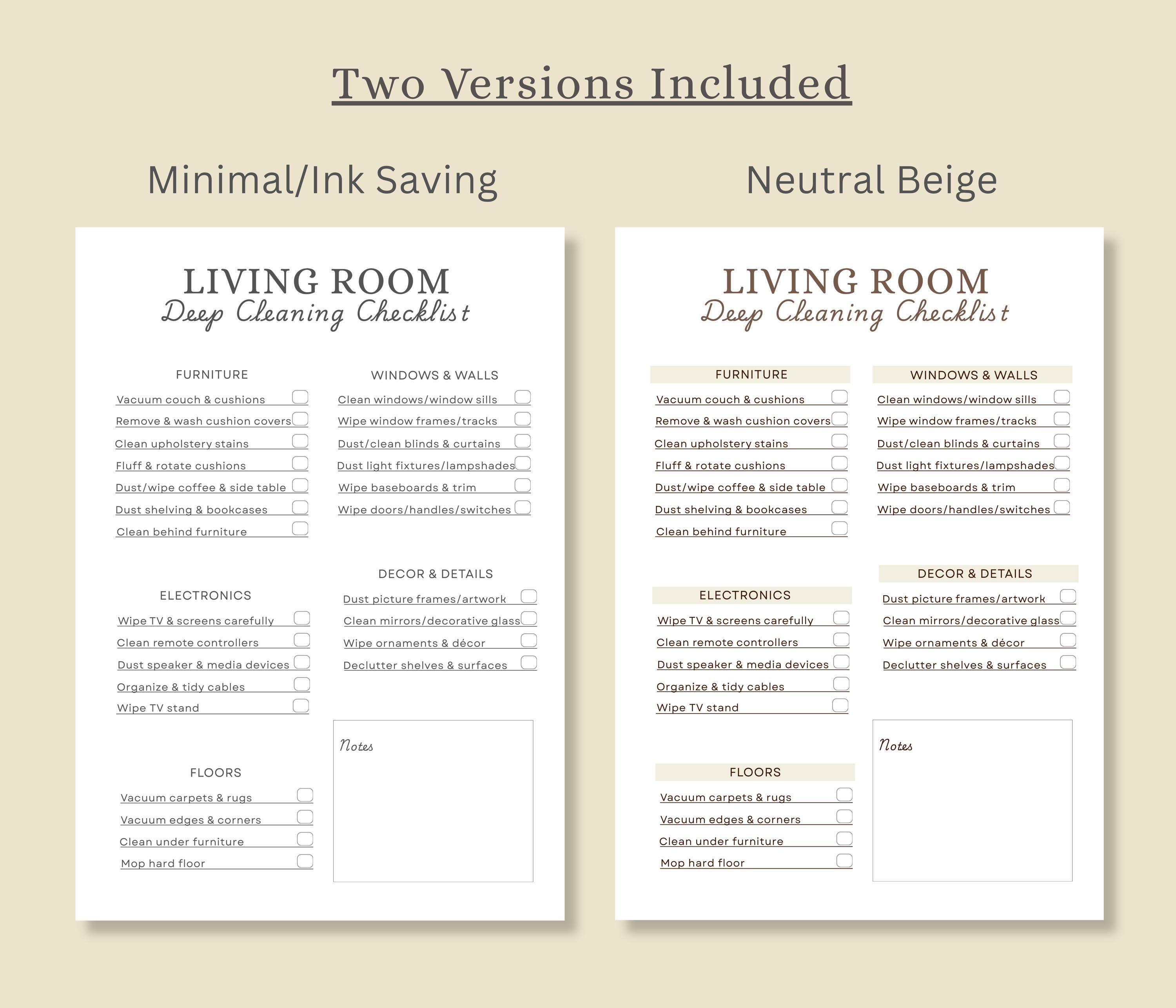 Living Room Deep Cleaning Checklist Printable | Deep Clean Living Room ...