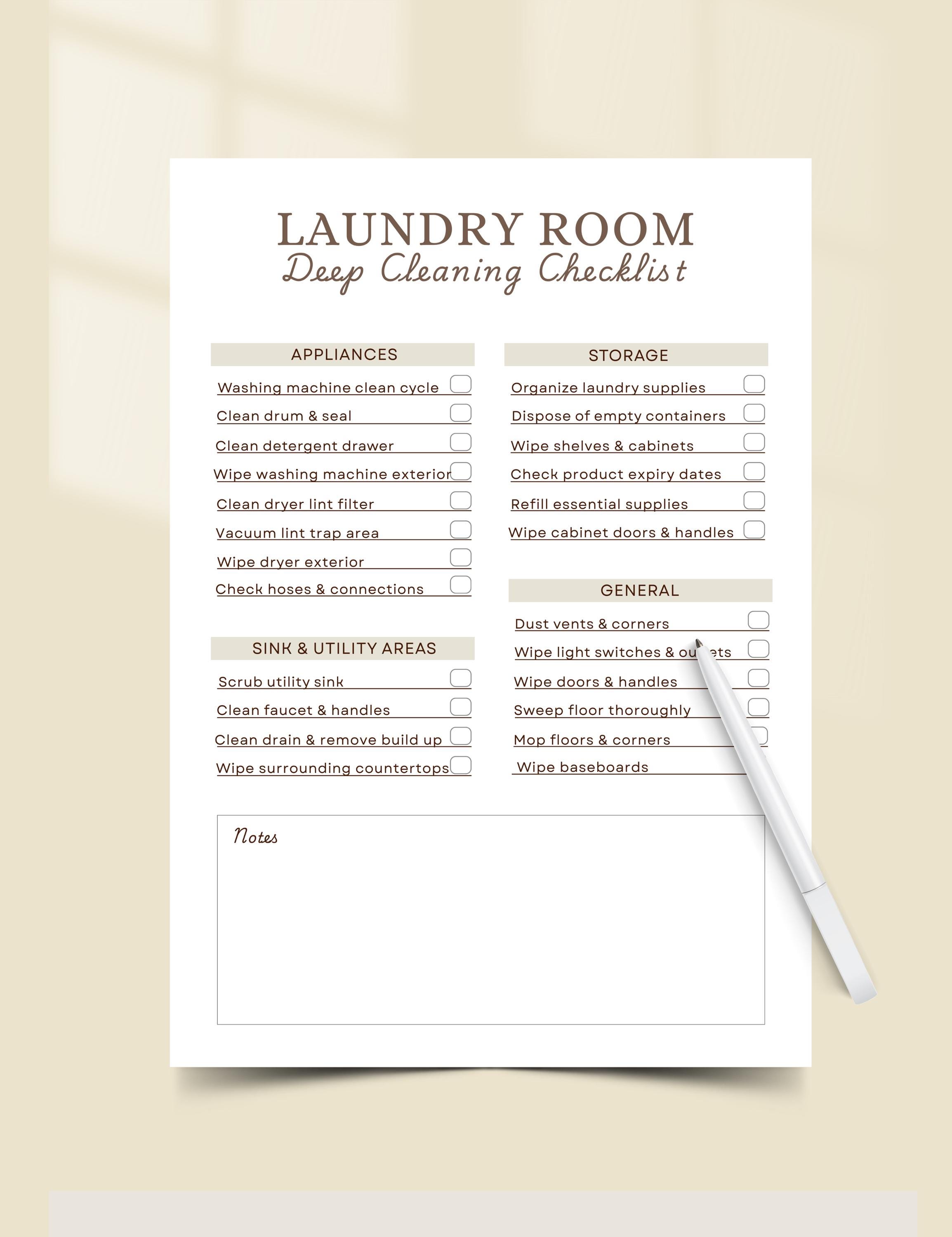 Laundry Room Deep Cleaning Checklist Printable | Deep Clean Laundry ...
