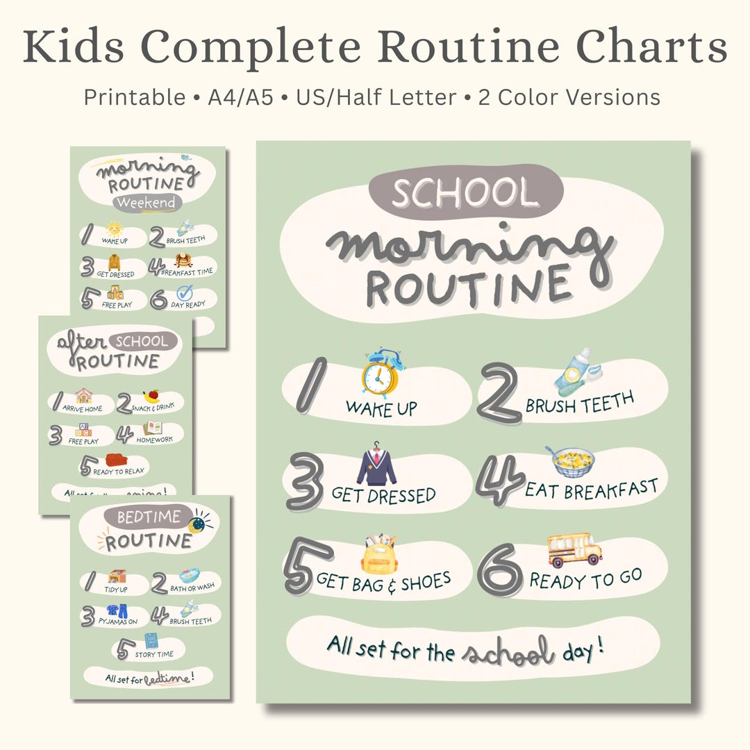 Kids Complete Routine Chart Bundle | Morning, After School, Bedtime ...