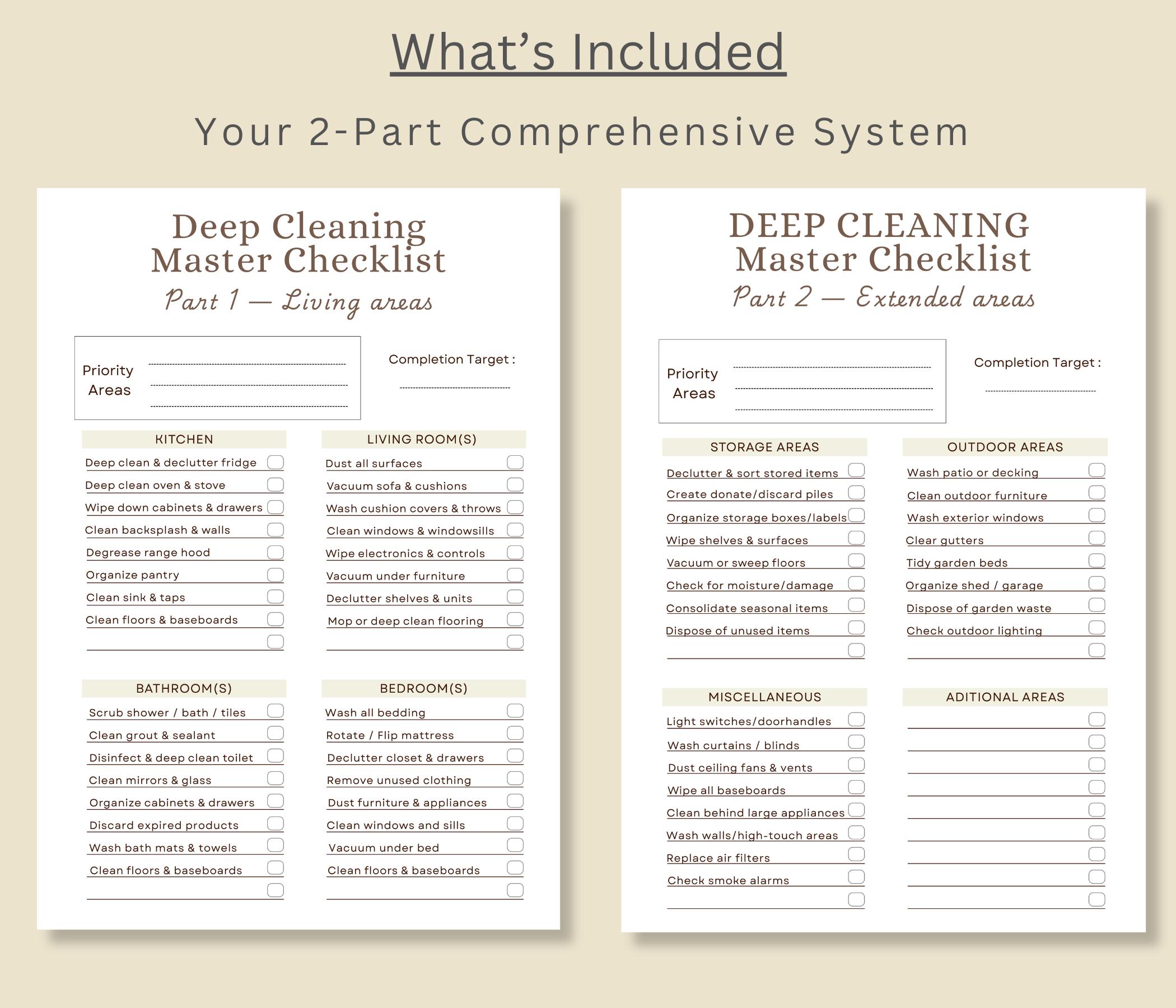 Deep Cleaning Checklist Printable | Home Cleaning Planner | Cleaning ...