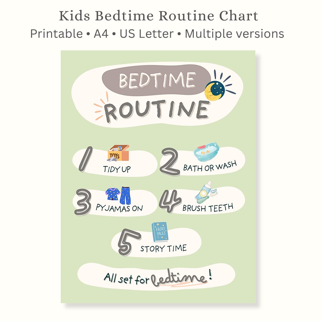 Kids Bedtime Routine Chart | Kids Daily Checklist Printable (A4 & US ...