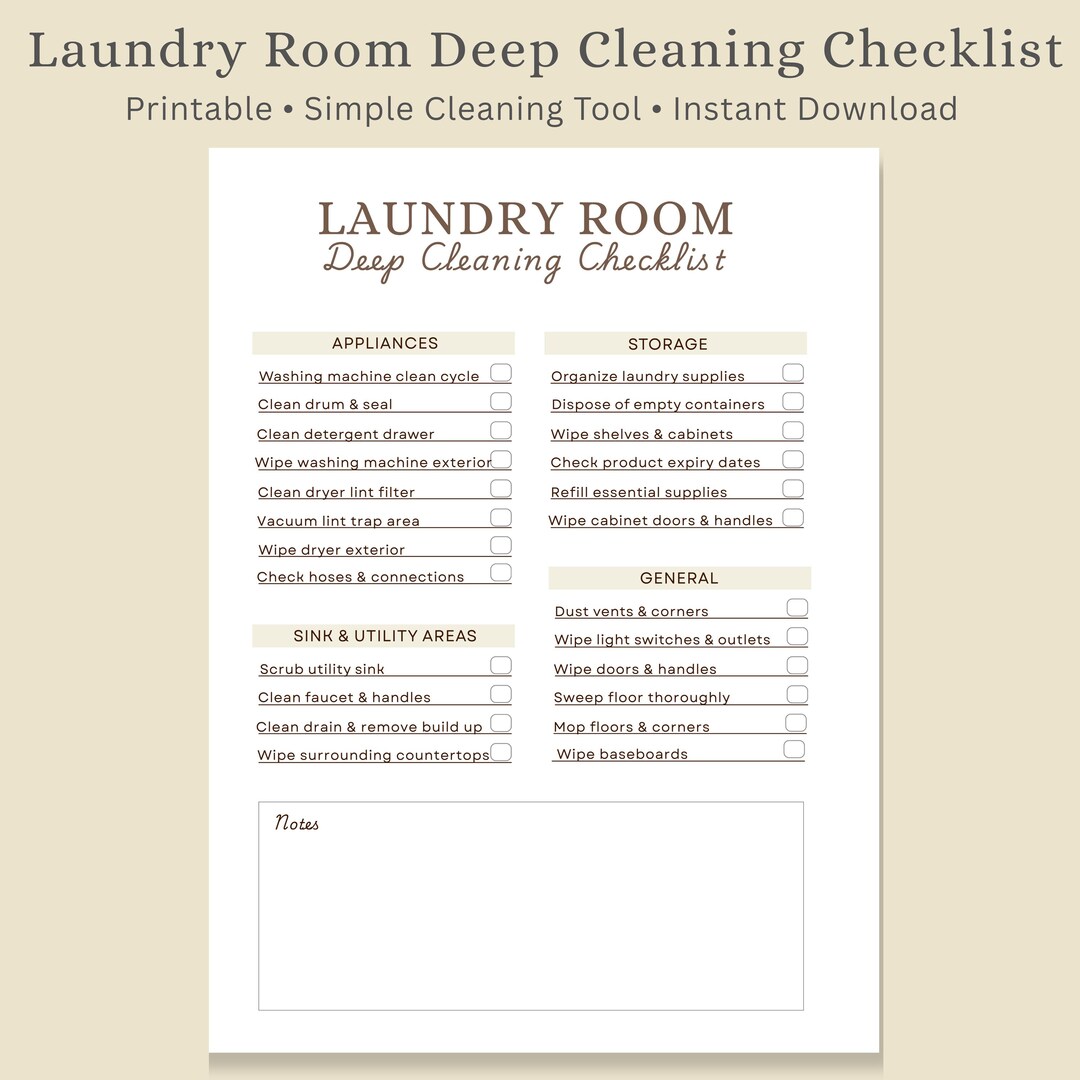 Laundry Room Deep Cleaning Checklist Printable | Deep Clean Laundry ...