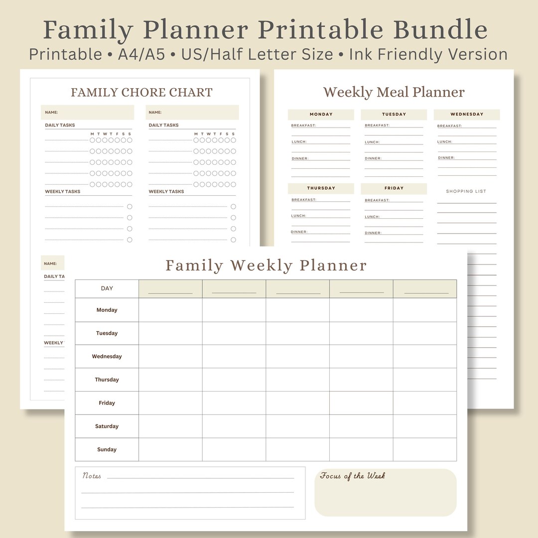 Family Planner Printable Bundle | Weekly Family Planner, Meal Planner ...
