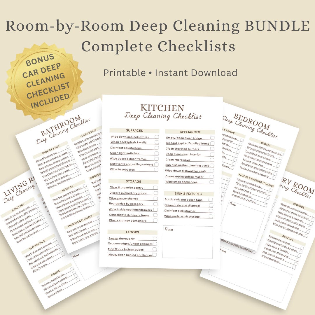 Deep Cleaning Checklist Bundle Printable | Room by Room Cleaning ...