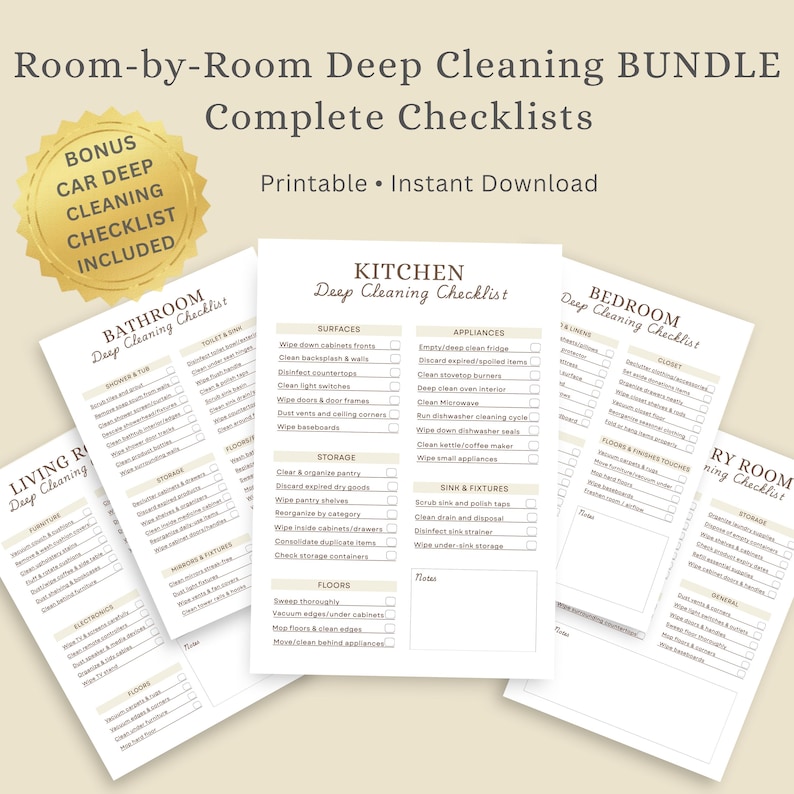 Deep Cleaning Checklist Bundle Printable | Room by Room Cleaning ...