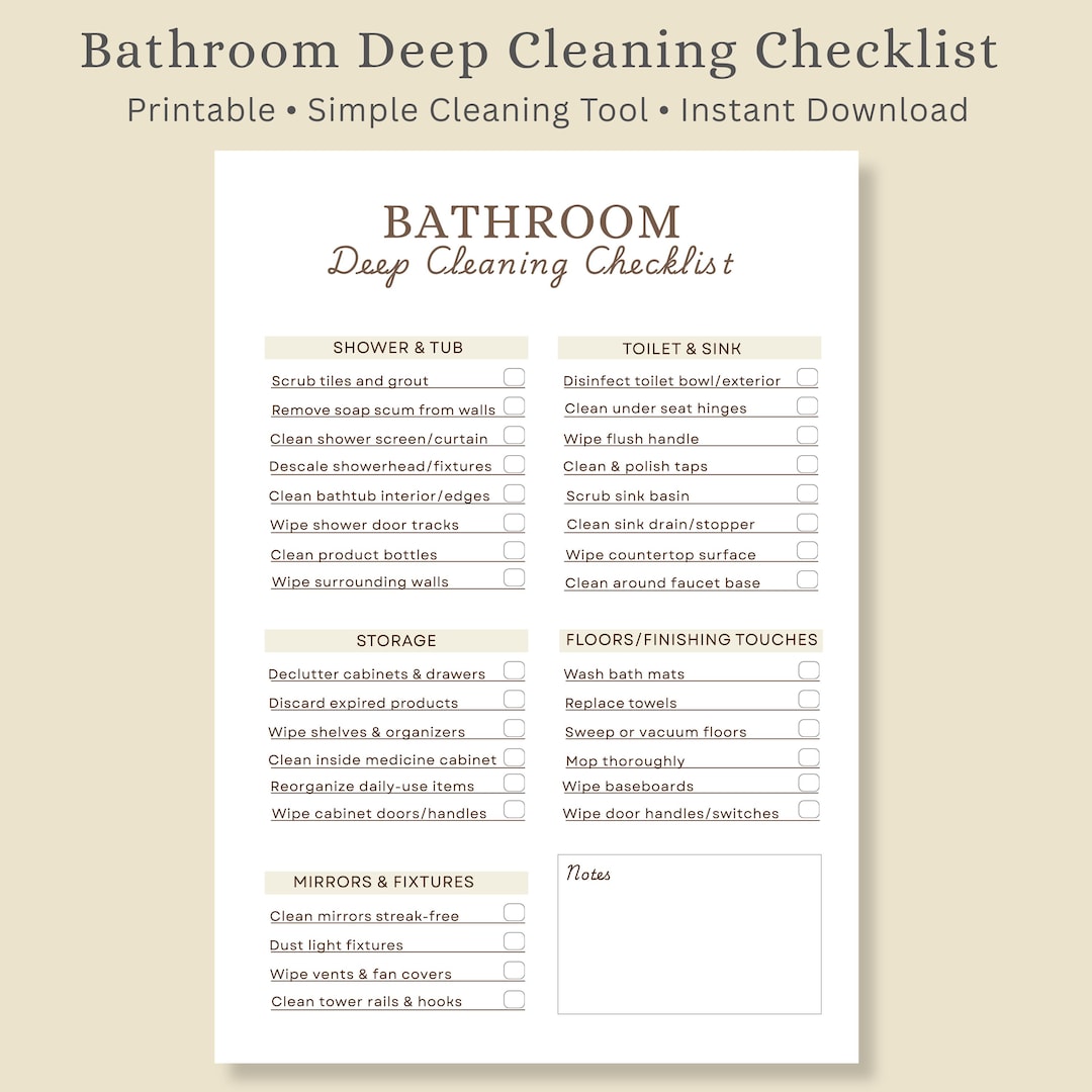 Bathroom Deep Cleaning Checklist Printable | Bathroom Cleaning ...