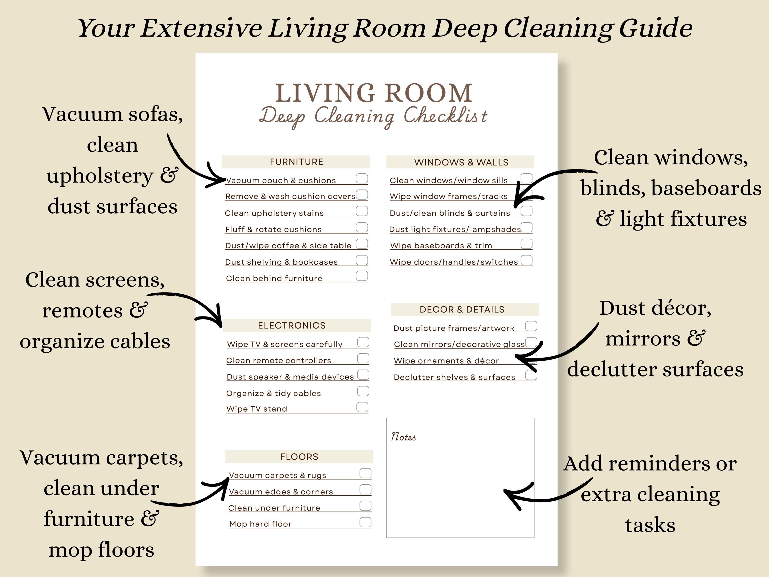 Living Room Deep Cleaning Checklist Printable | Deep Clean Living Room ...