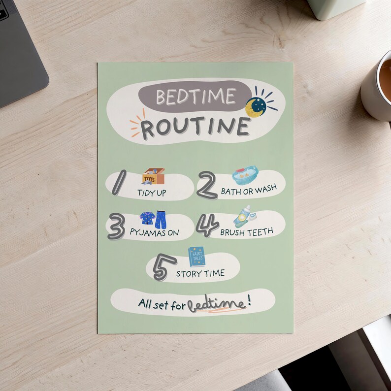 Pyjamas Routine Kids Bedtime Routine Chart | Kids Daily Checklist Printable (A4 & US ...