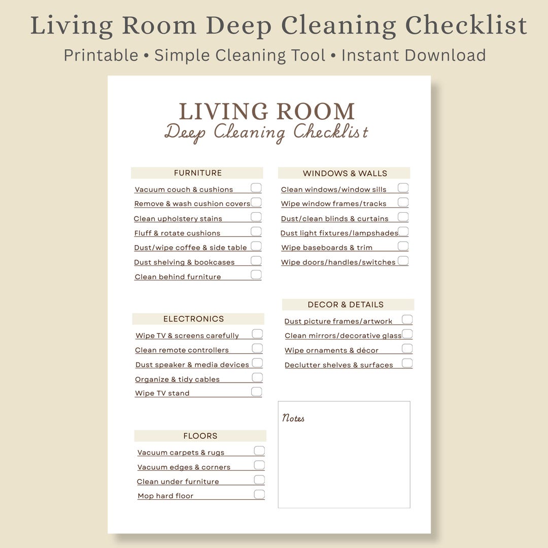 Living Room Deep Cleaning Checklist Printable | Deep Clean Living Room ...