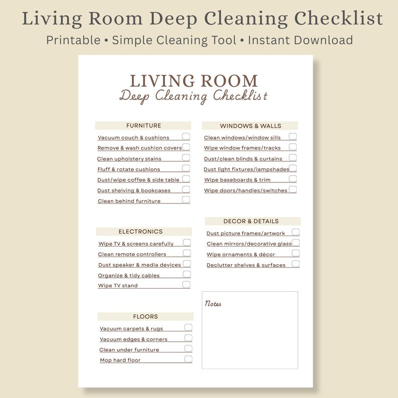 Living Room Deep Cleaning Checklist Printable | Deep Clean Living Room ...