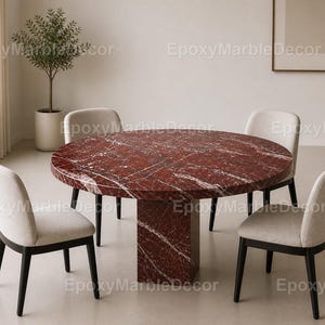 Luxury Red Marble Round Dining Table, Nero Red Marble Table, Modern Pedestal Dining Table, Statement Stone Table, Custom Marble Furniture
