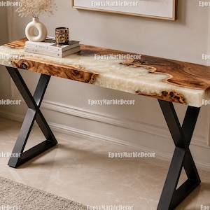 Live Edge Walnut White Epoxy River Table, Handmade Resin Entryway Table, Modern Hallway Sofa Table, Luxury Wood Designer Console Table |