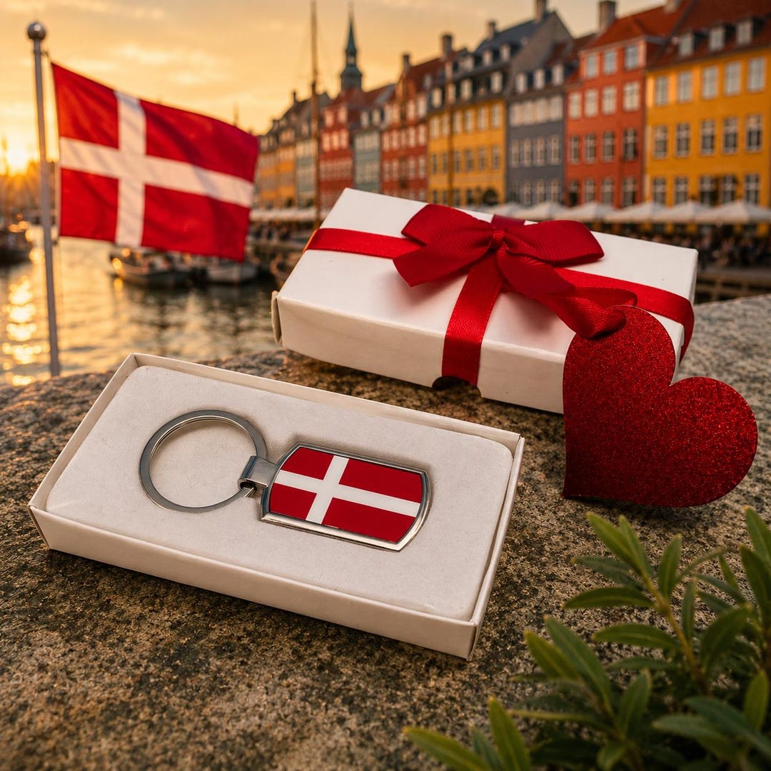 Denmark Flag Keychain – Laser Engraved 'I Love You', Chrome Plated ...