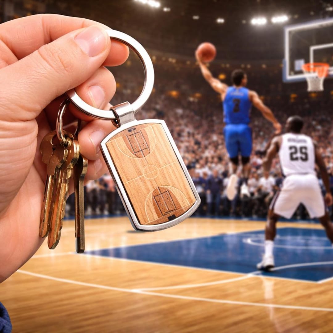 Laser Engraved American Basketball Court Keyring, Stainless Steel, Gift ...