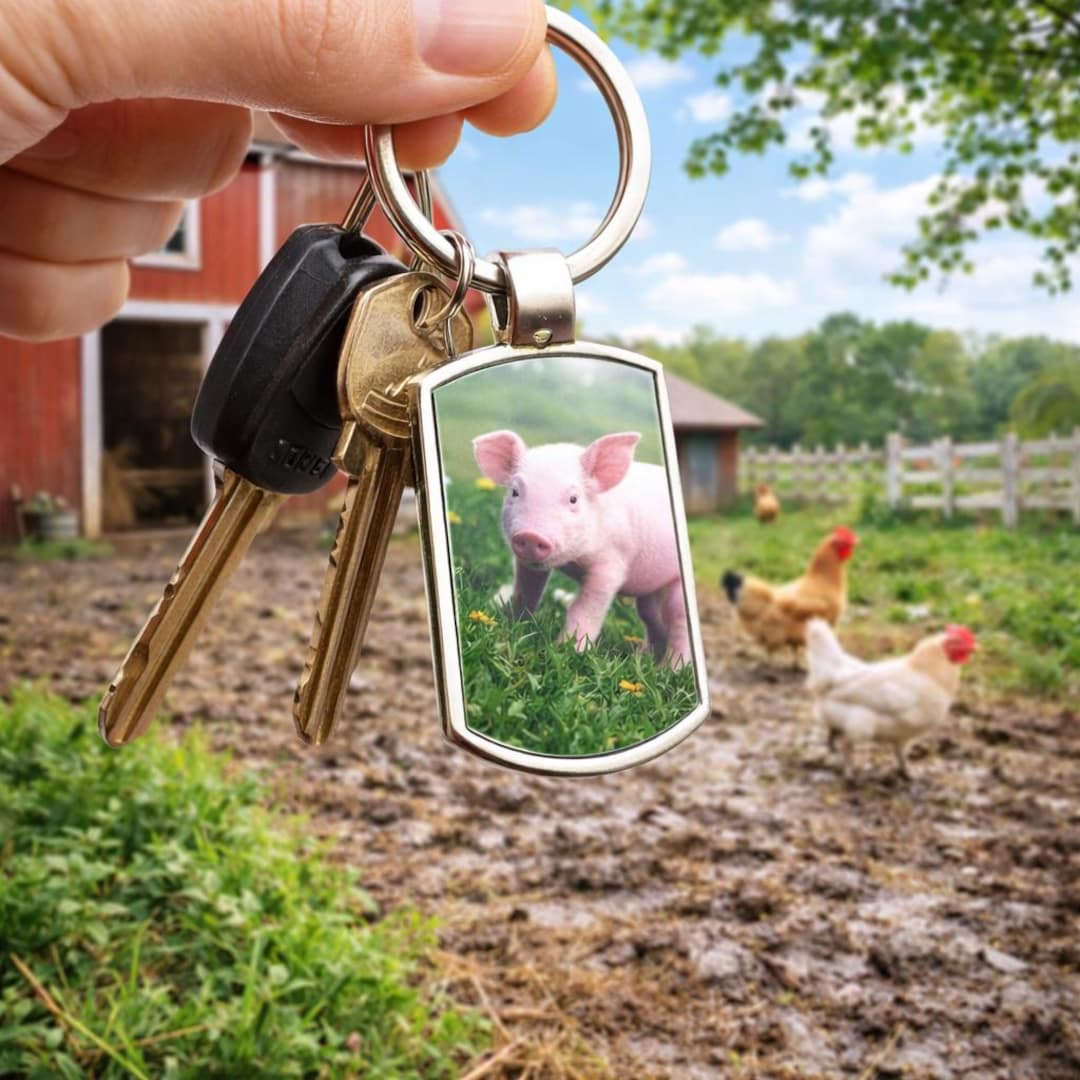 Farm Key Rings Laser Engraved Piglet Farm Keyring, Stainless Steel, Gift Wrapped ...