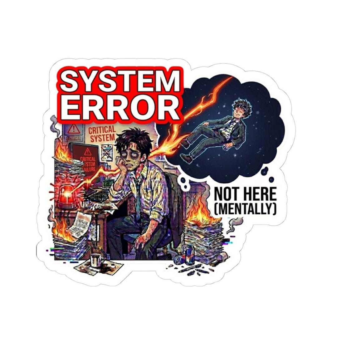 System Error Sticker Mentally Checked Out Funny Work Burnout Laptop ...